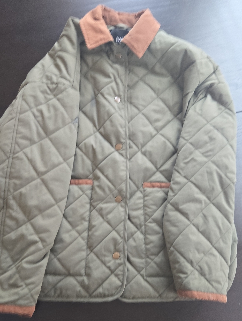 twik Olive Quilted Puffer Jacket with Tan Corduroy Trim